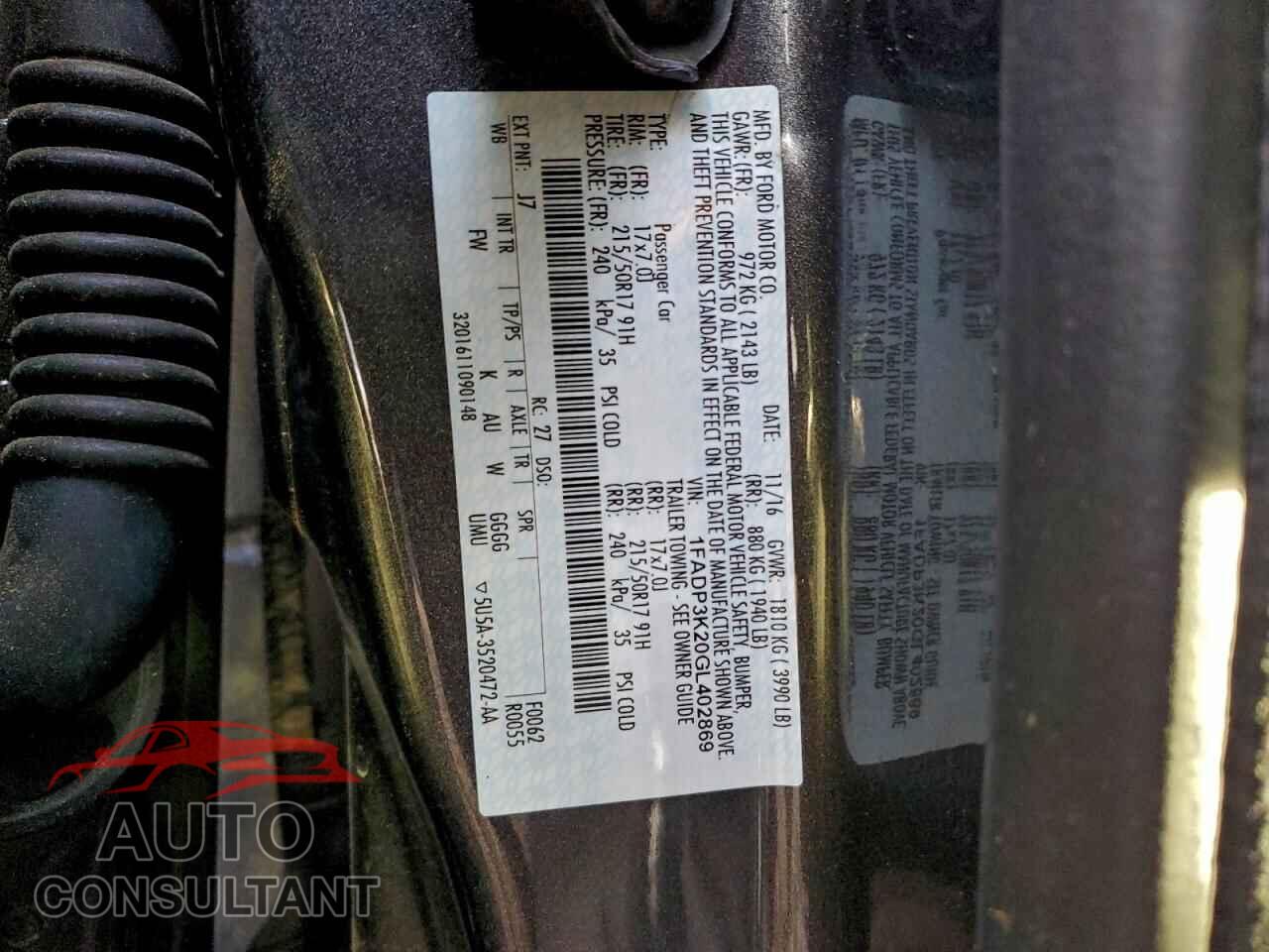 FORD FOCUS 2016 - 1FADP3K20GL402869