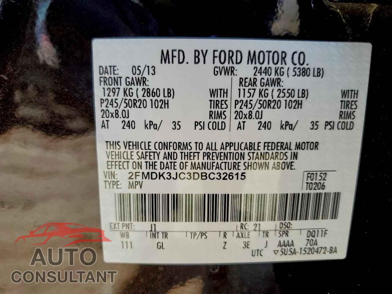 FORD EDGE 2013 - 2FMDK3JC3DBC32615