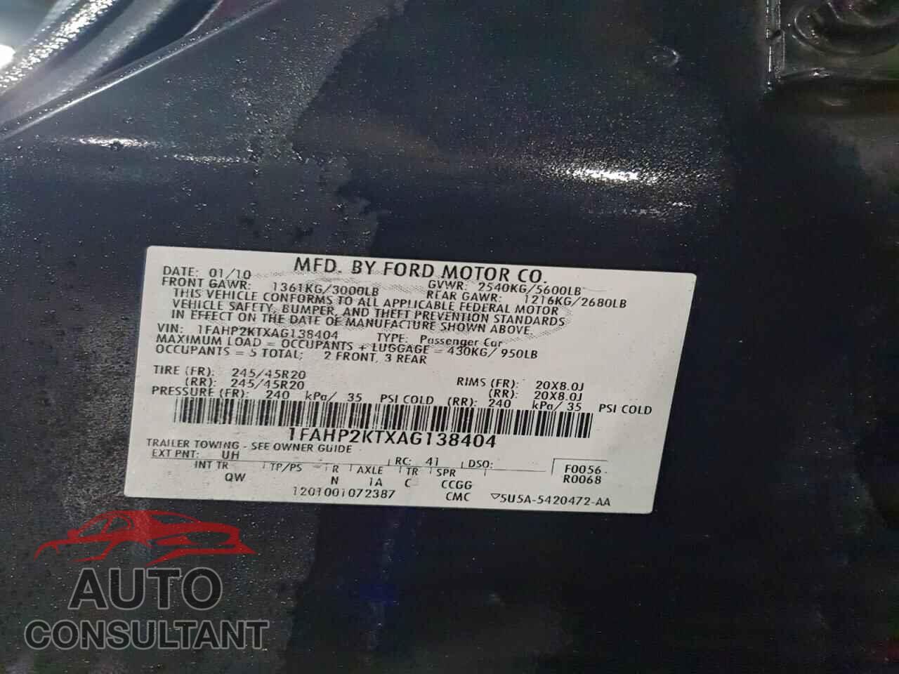 FORD TAURUS 2010 - 1FAHP2KTXAG138404