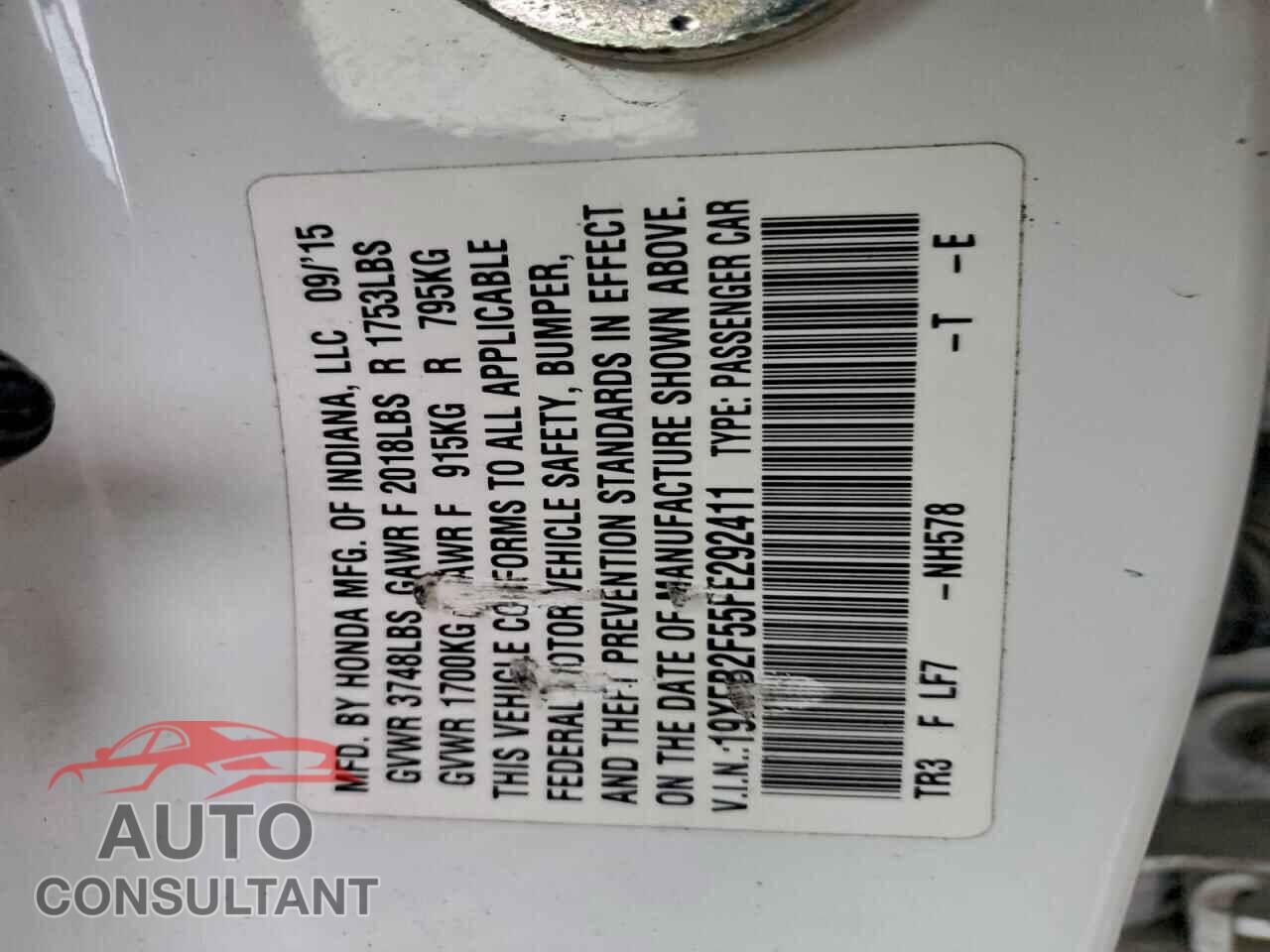 HONDA CIVIC 2015 - 19XFB2F55FE292411
