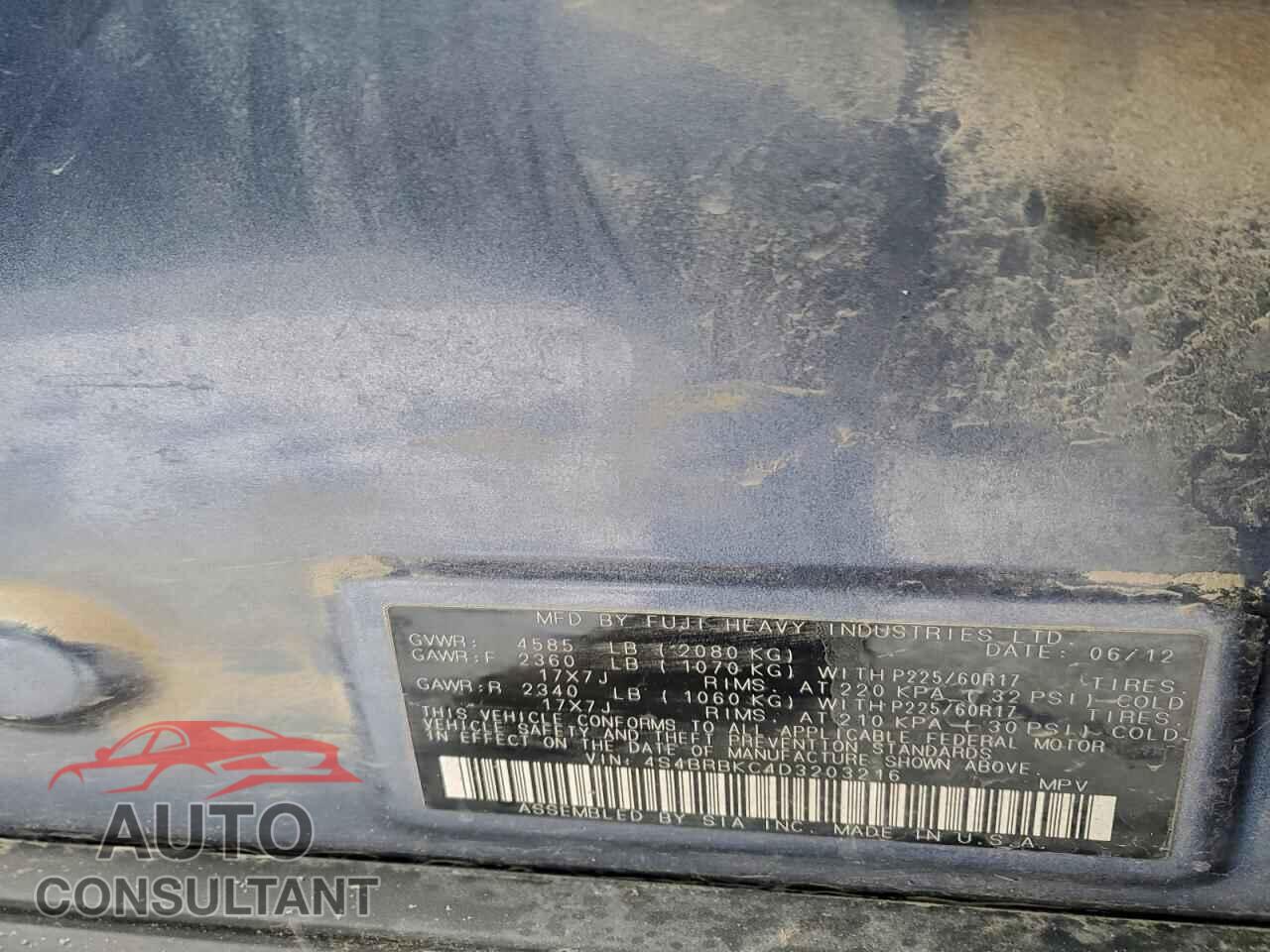 SUBARU OUTBACK 2013 - 4S4BRBKC4D3203216