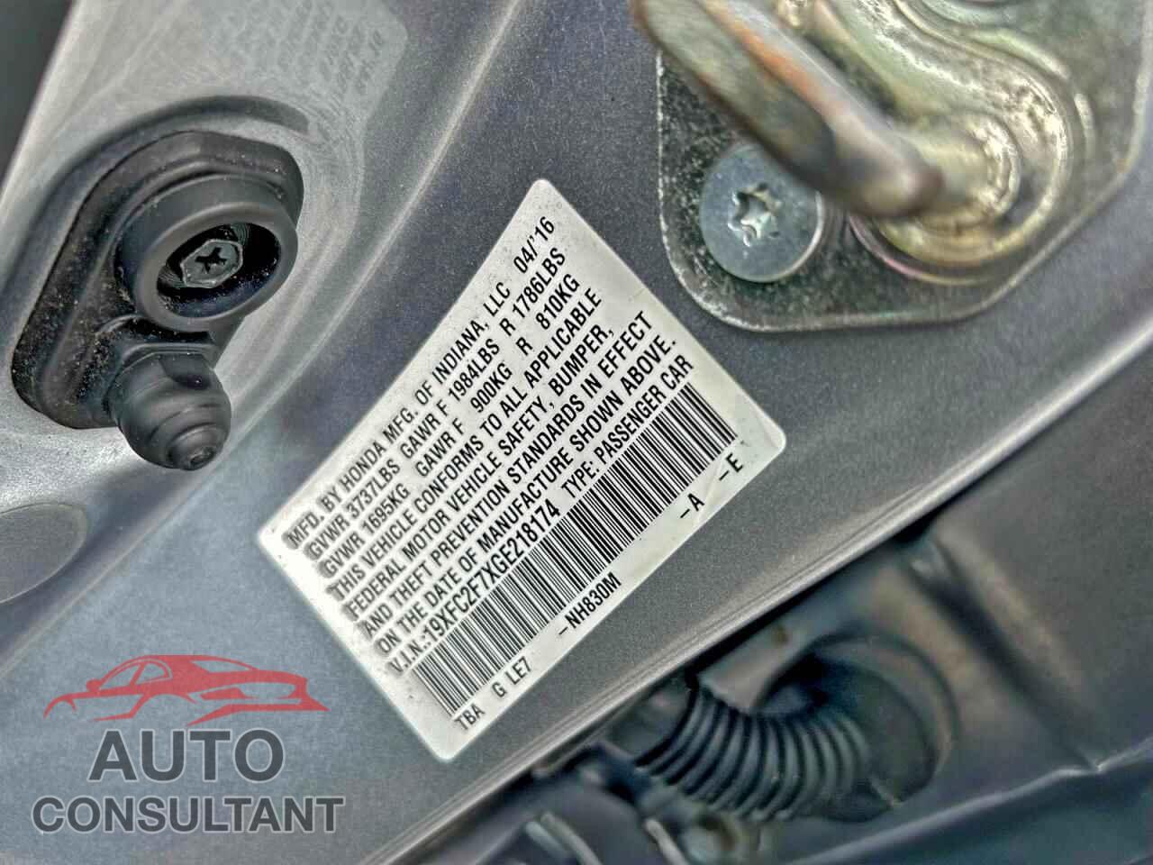 HONDA CIVIC 2016 - 19XFC2F7XGE218174