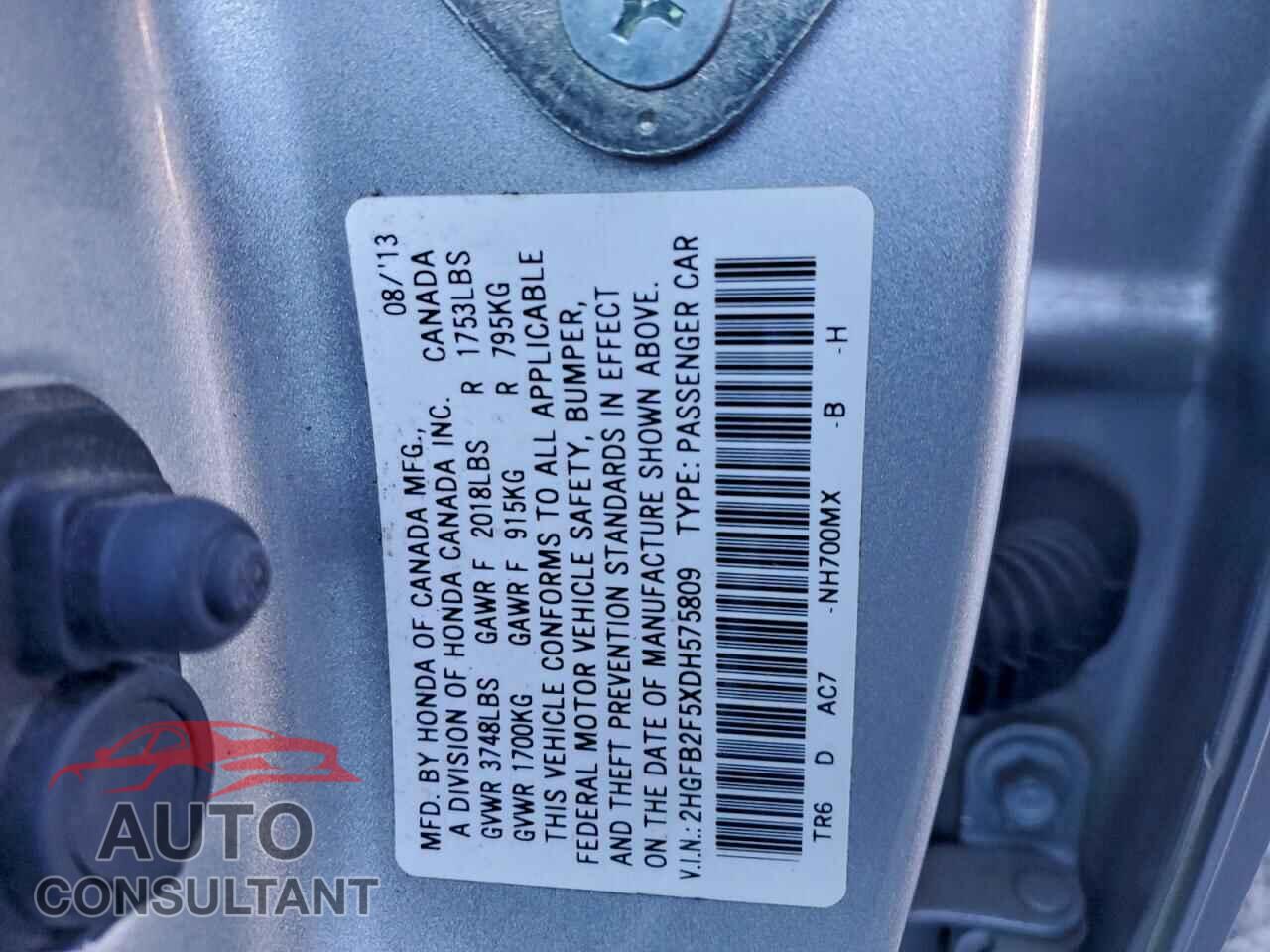 HONDA CIVIC 2013 - 2HGFB2F5XDH575809