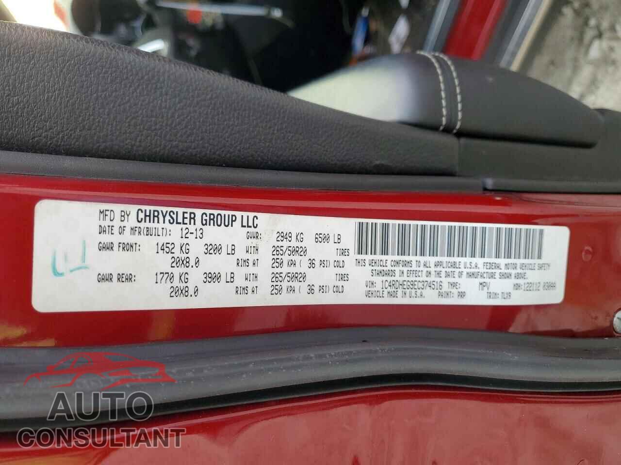 DODGE DURANGO 2014 - 1C4RDHEG9EC374516