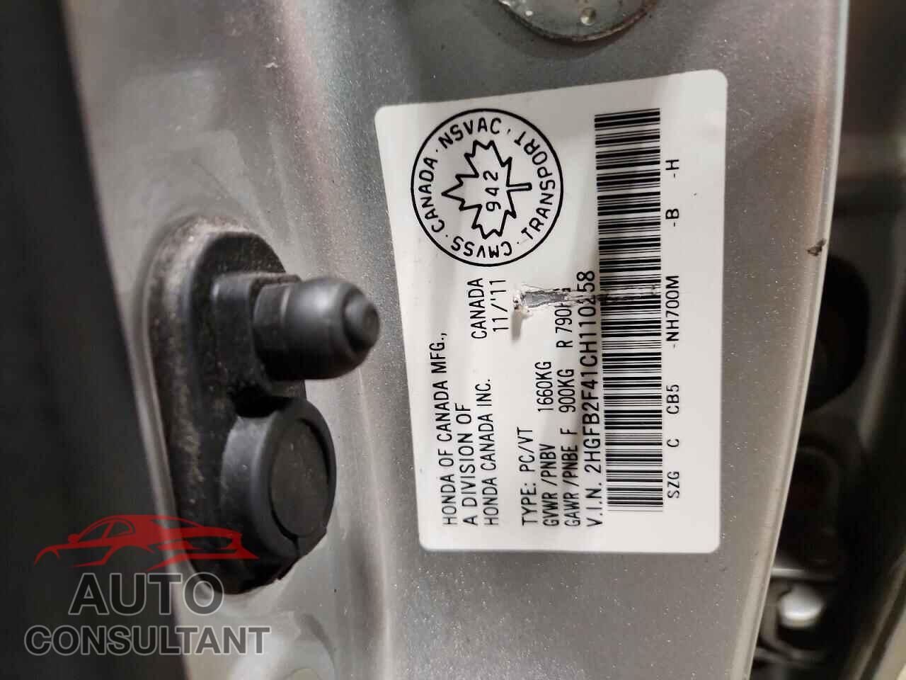 HONDA CIVIC 2012 - 2HGFB2F41CH110258