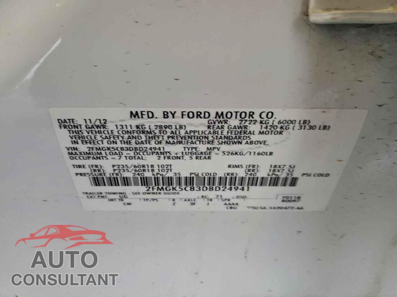 FORD FLEX 2013 - 2FMGK5C83DBD24941
