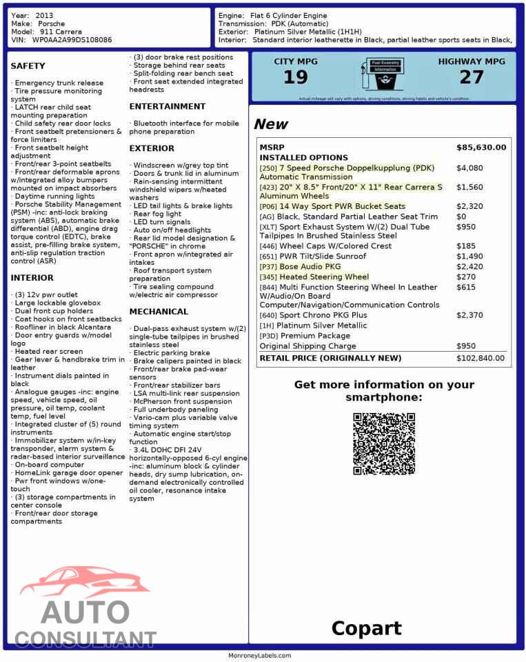 PORSCHE 911 2013 - WP0AA2A99DS108086