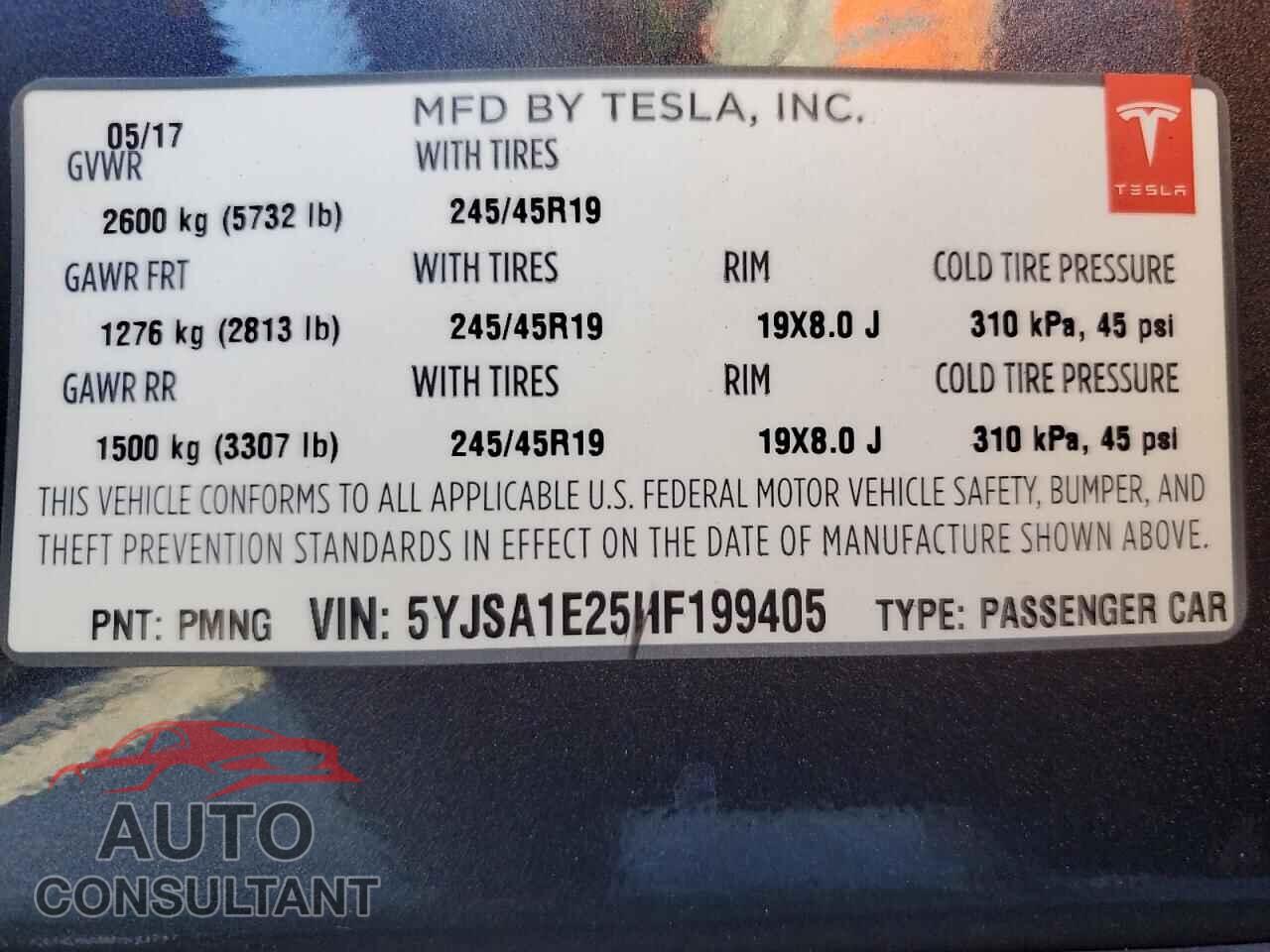 TESLA MODEL S 2017 - 5YJSA1E25HF199405