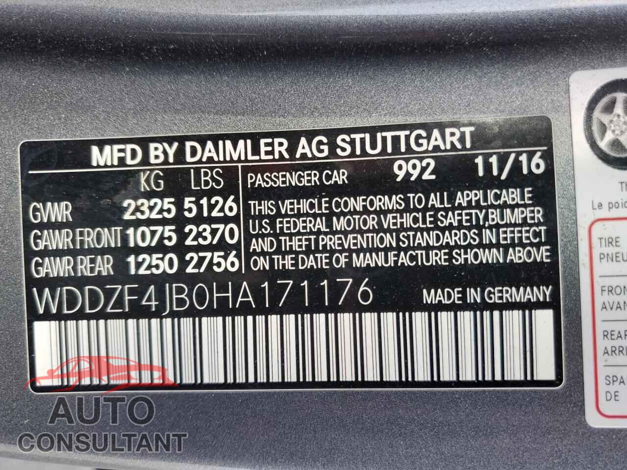 MERCEDES-BENZ E-CLASS 2017 - WDDZF4JB0HA171176