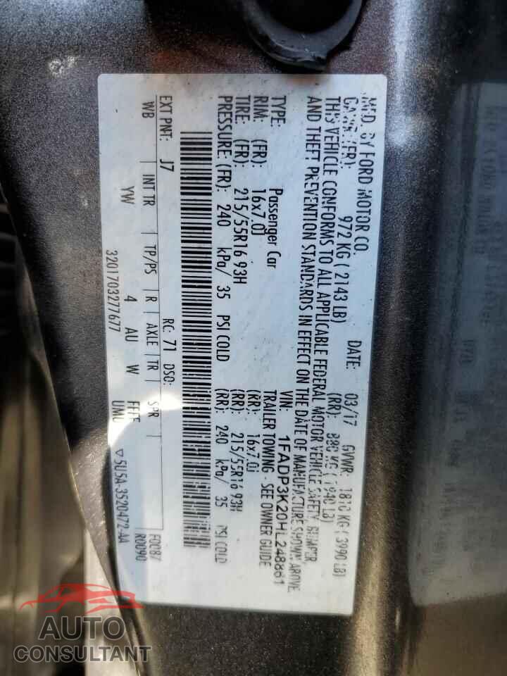 FORD FOCUS 2017 - 1FADP3K20HL248861