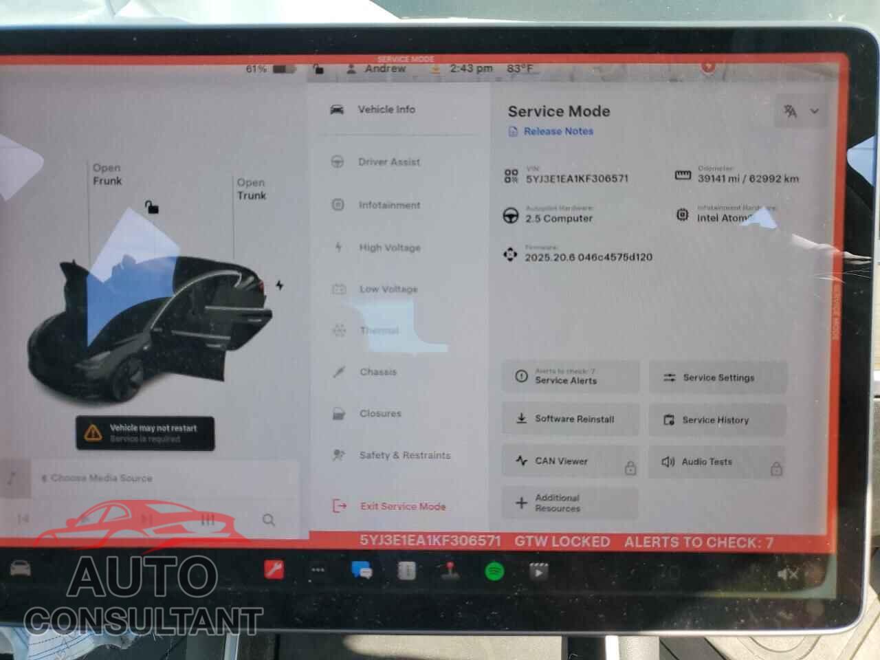 TESLA MODEL 3 2019 - 5YJ3E1EA1KF306571