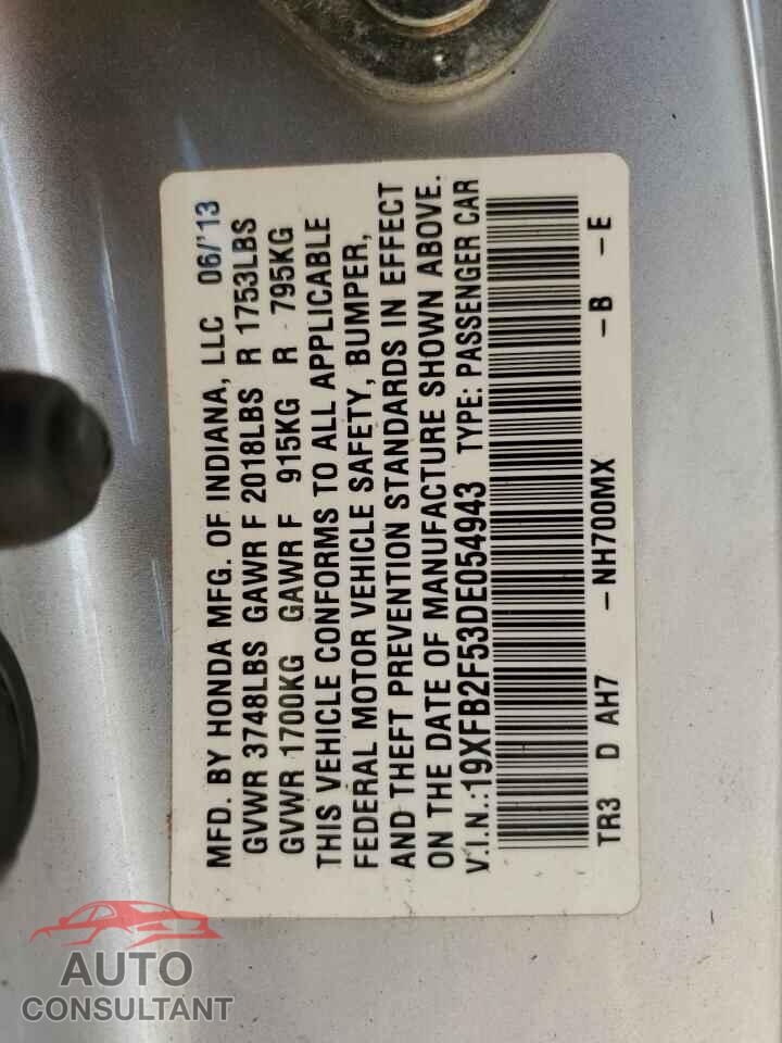 HONDA CIVIC 2013 - 19XFB2F53DE054943
