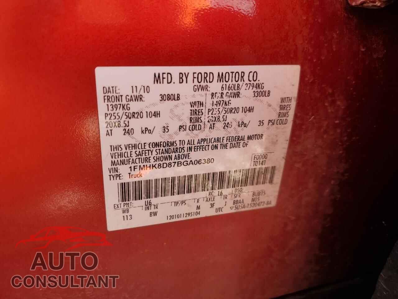 FORD EXPLORER 2011 - 1FMHK8D87BGA06380