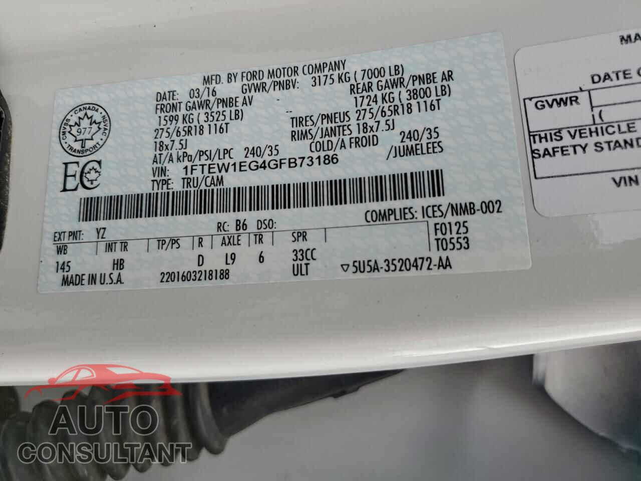 FORD F-150 2016 - 1FTEW1EG4GFB73186