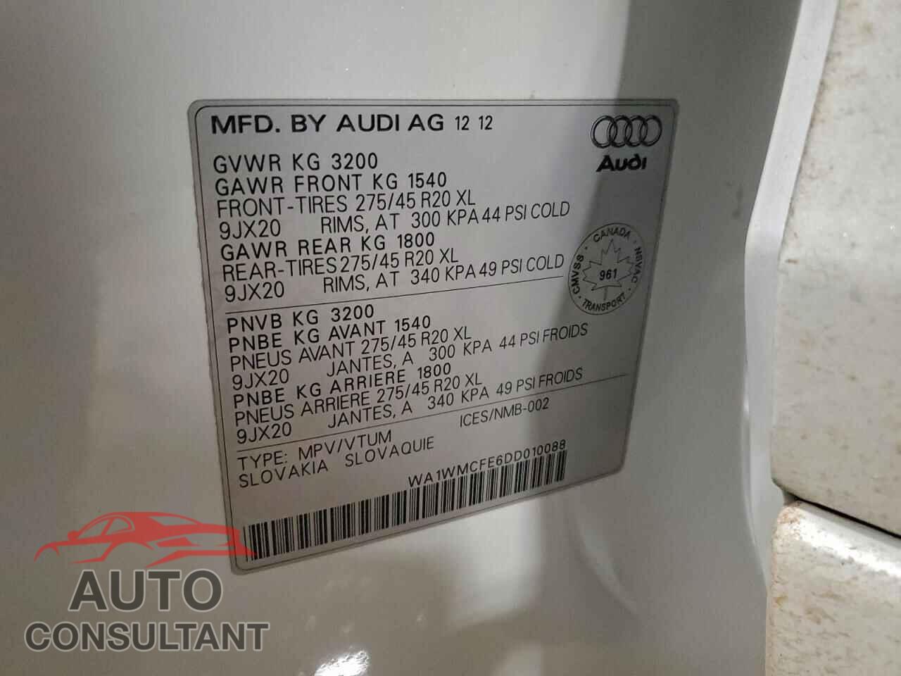 AUDI Q7 2013 - WA1WMCFE6DD010088