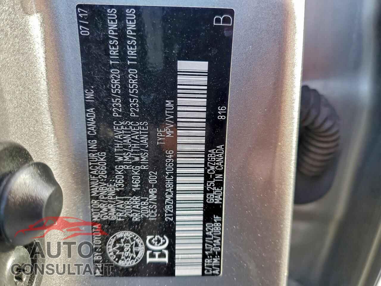 LEXUS RX350 2017 - 2T2BZMCA8HC106946