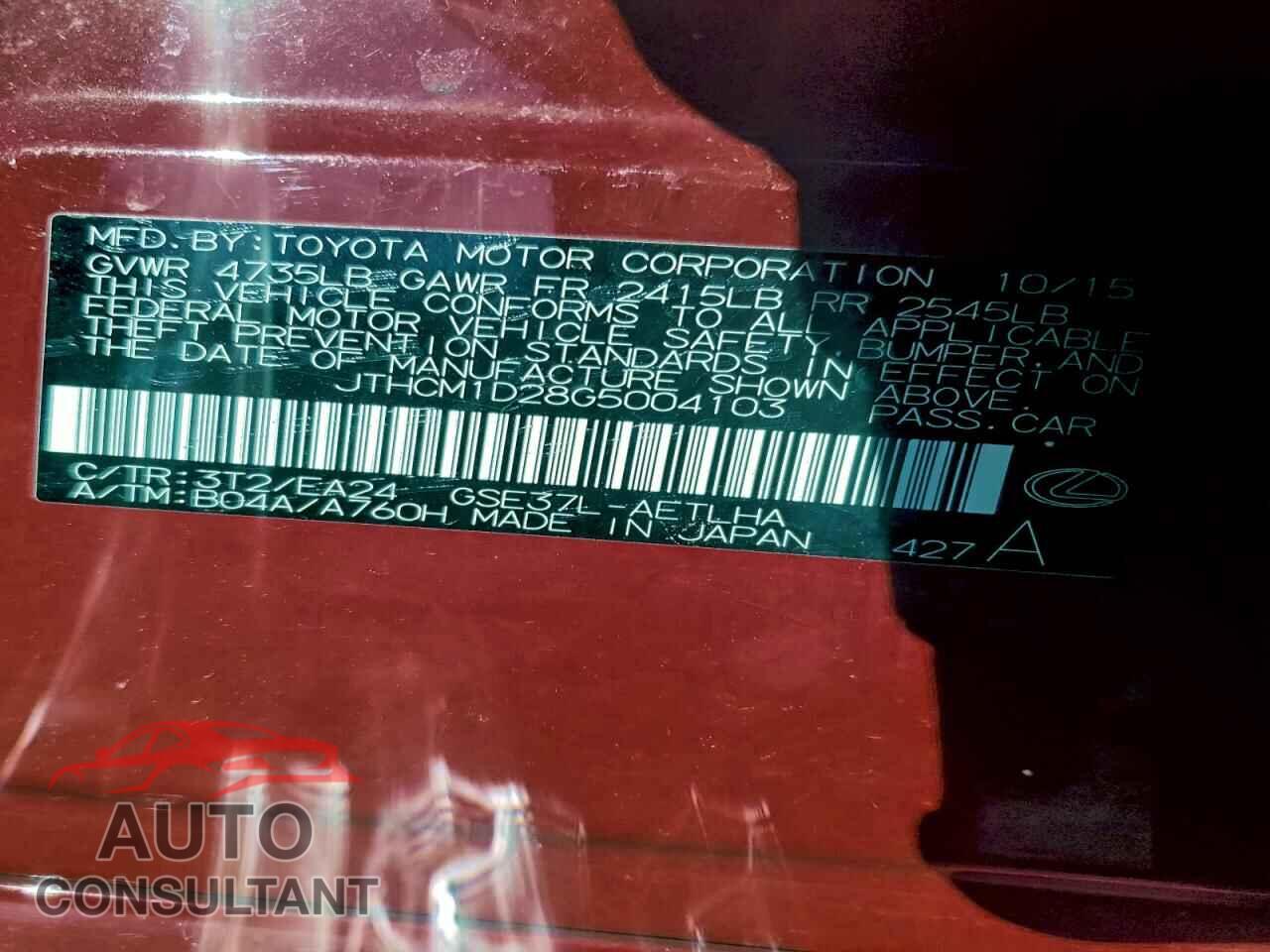 LEXUS IS 2016 - JTHCM1D28G5004103