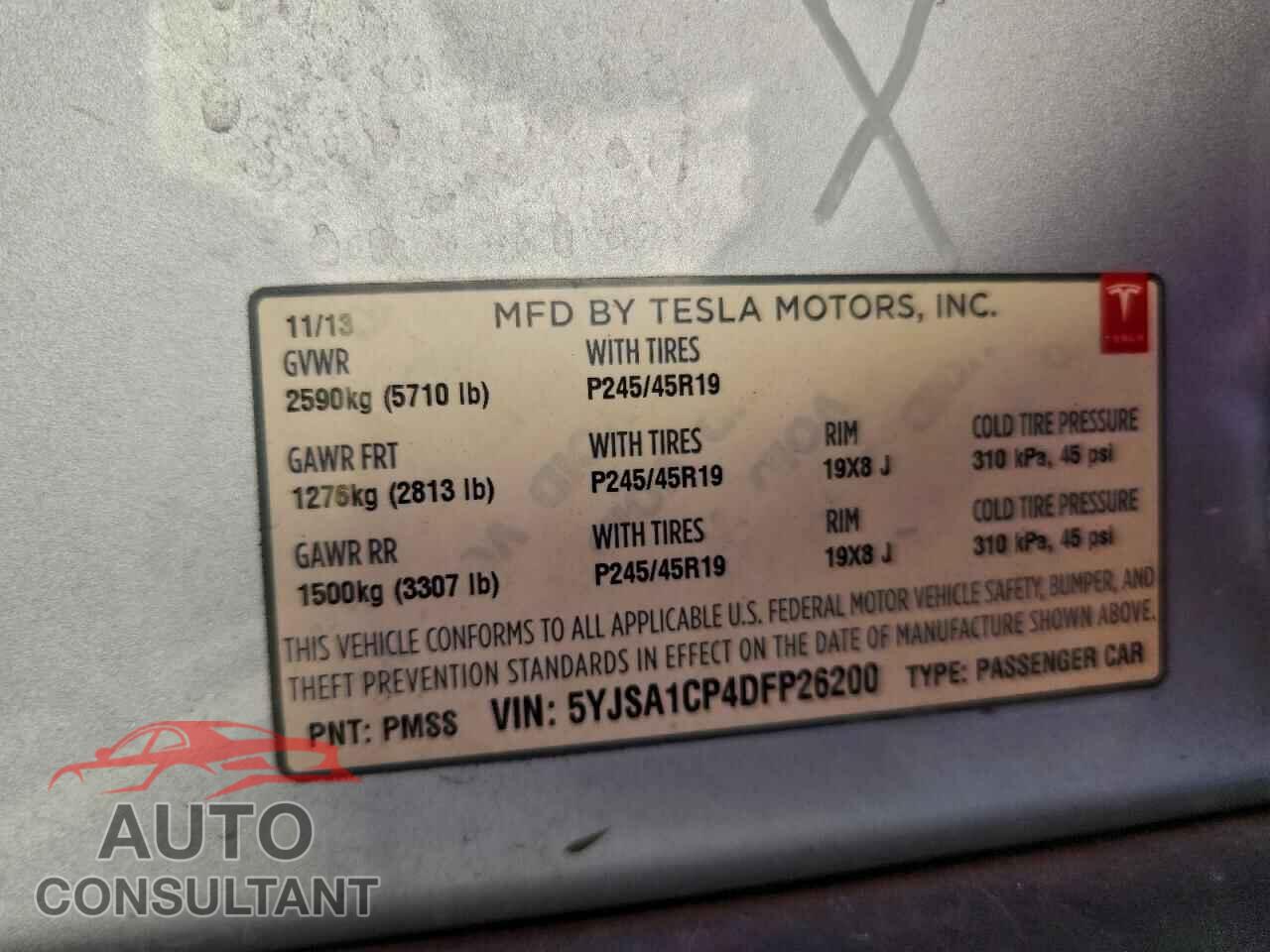 TESLA MODEL S 2013 - 5YJSA1CP4DFP26200