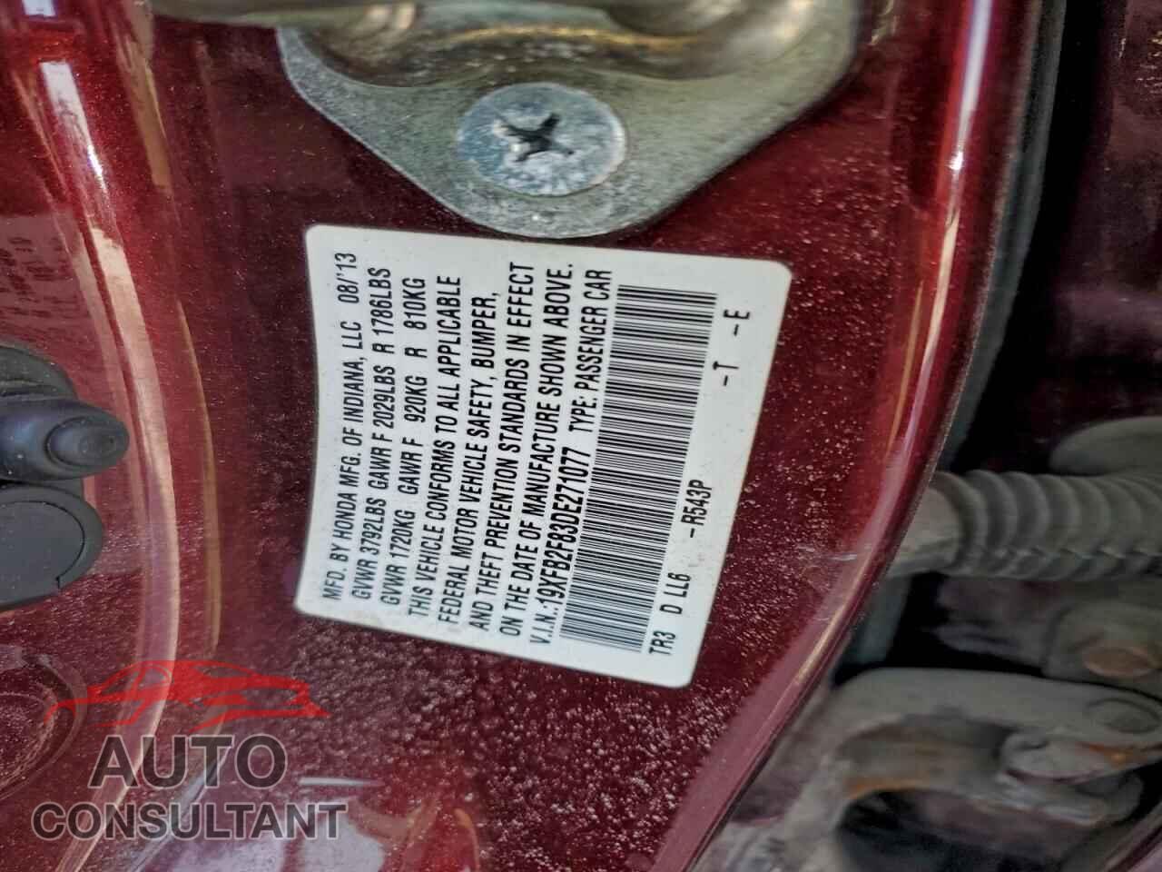HONDA CIVIC 2013 - 19XFB2F83DE271077