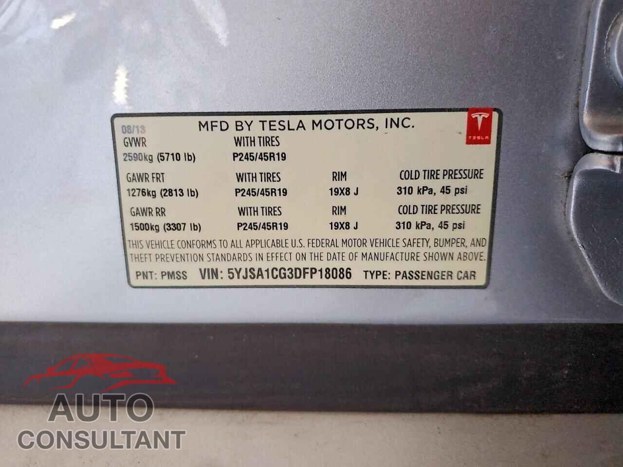 TESLA MODEL S 2013 - 5YJSA1CG3DFP18086