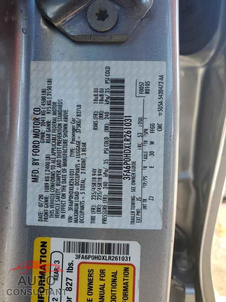 FORD FUSION 2020 - 3FA6P0HDXLR261031