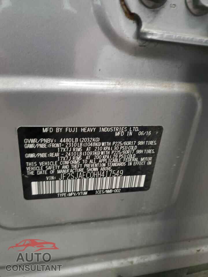 SUBARU FORESTER 2017 - JF2SJAEC0HH417549