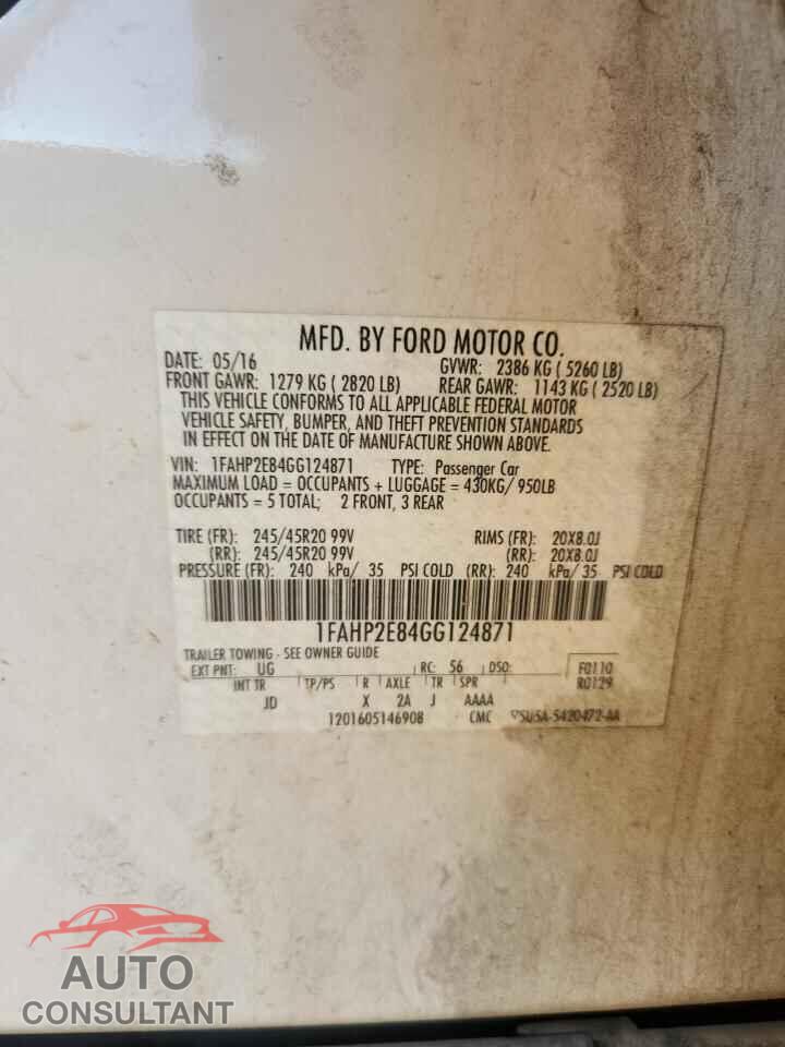 FORD TAURUS 2016 - 1FAHP2E84GG124871