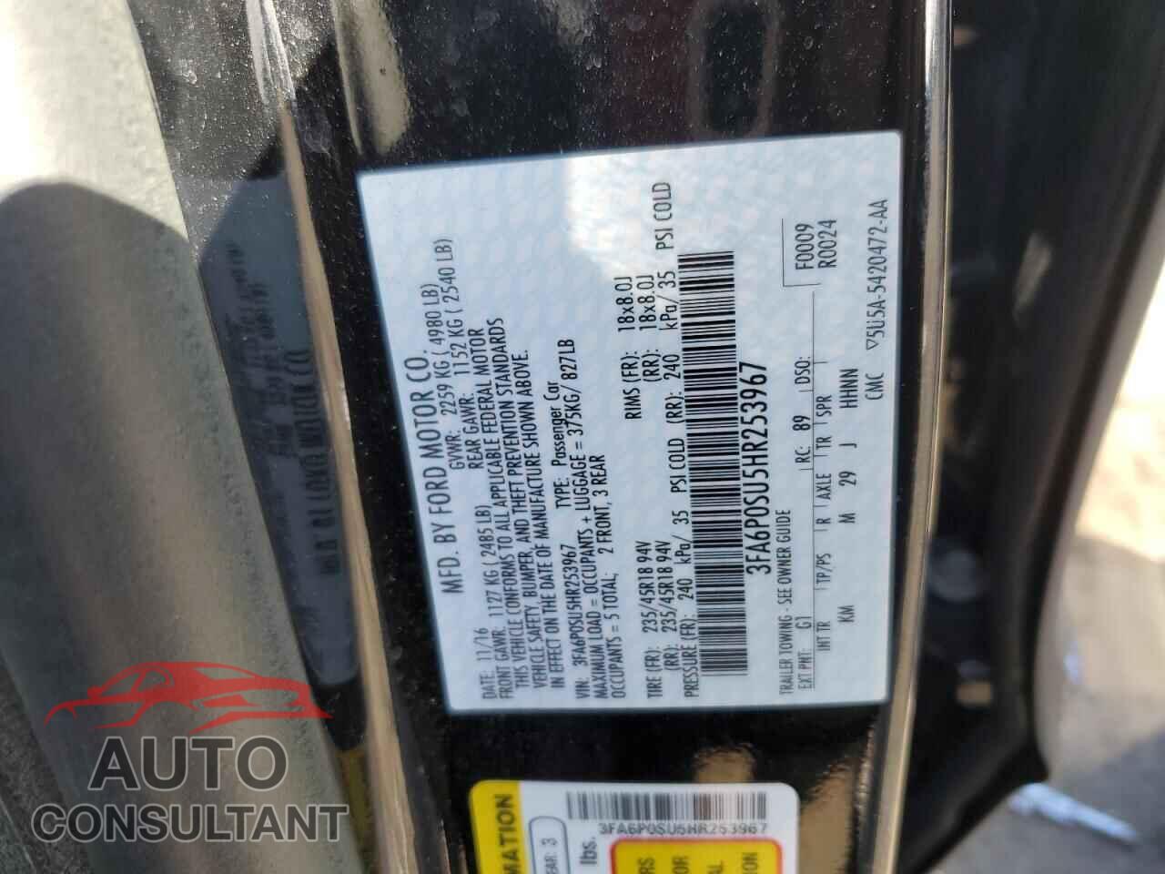 FORD FUSION 2017 - 3FA6P0SU5HR253967