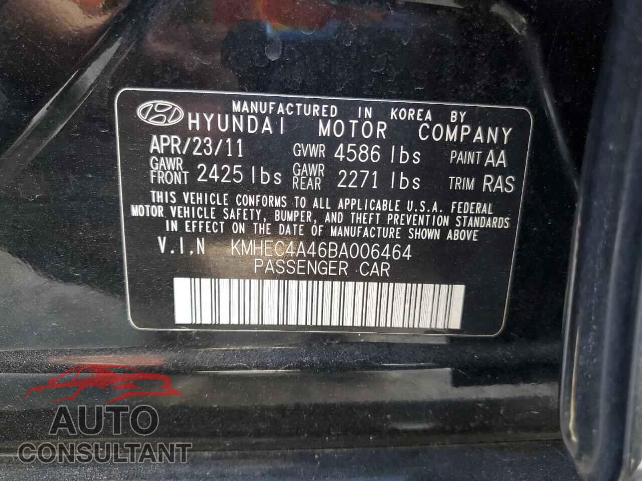 HYUNDAI SONATA 2011 - KMHEC4A46BA006464