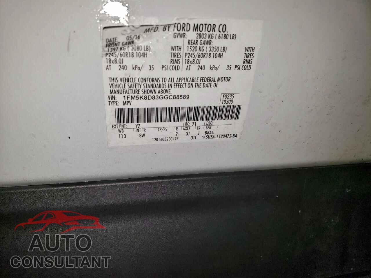 FORD EXPLORER 2016 - 1FM5K8D83GGC88589