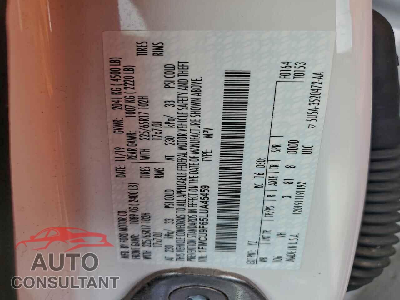 FORD ESCAPE 2020 - 1FMCU9F65LUA45459