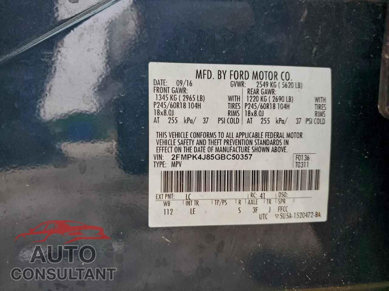 FORD EDGE 2016 - 2FMPK4J85GBC50357