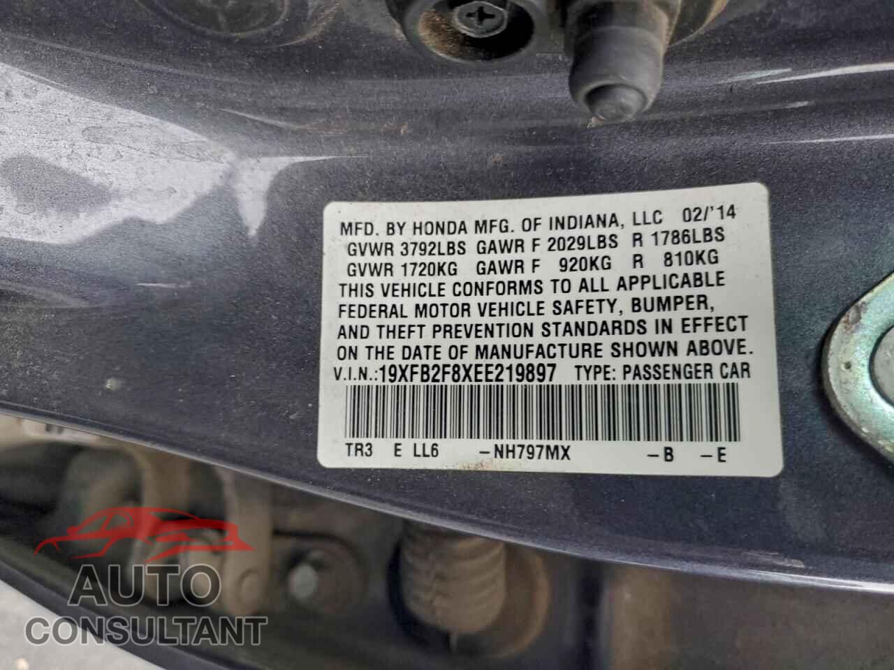 HONDA CIVIC 2014 - 19XFB2F8XEE219897