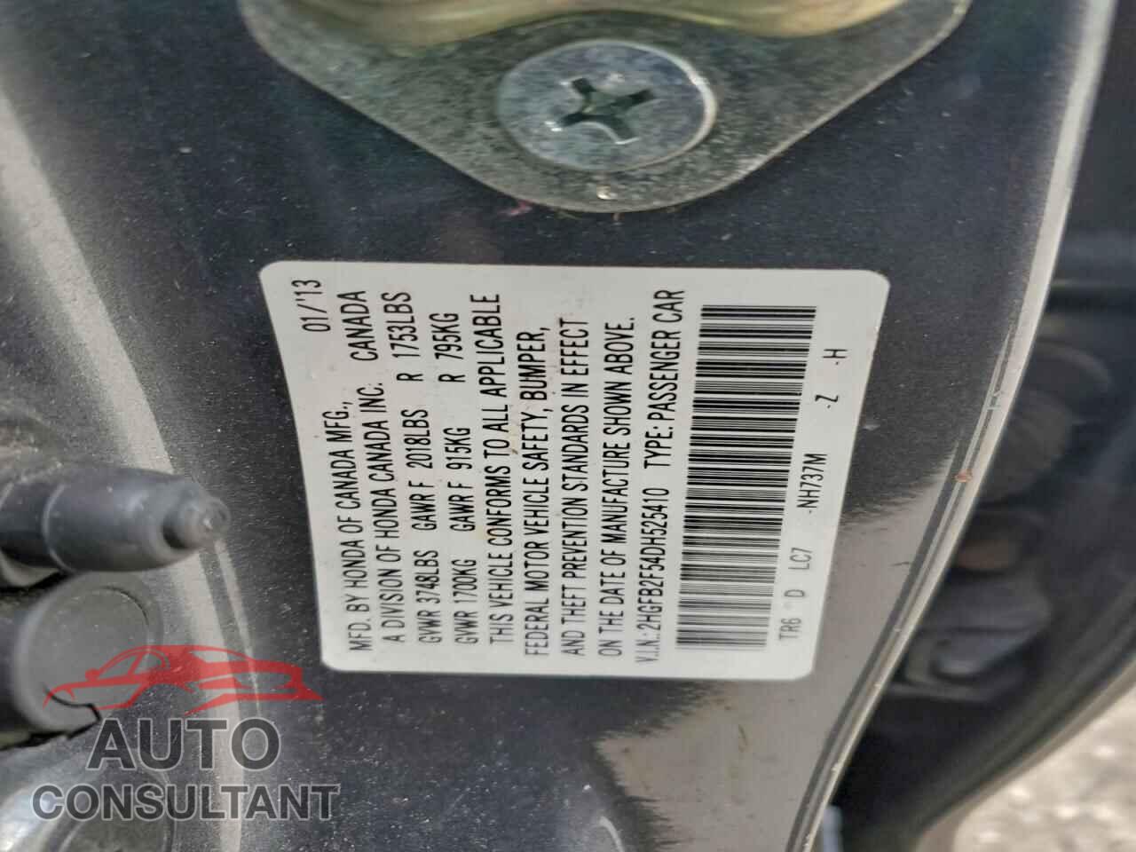 HONDA CIVIC 2013 - 2HGFB2F54DH525410