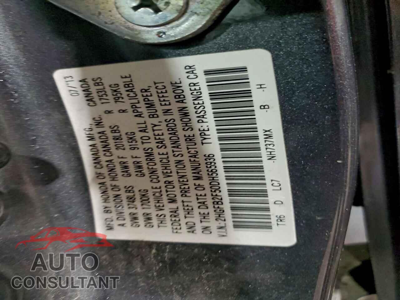 HONDA CIVIC 2013 - 2HGFB2F50DH565936