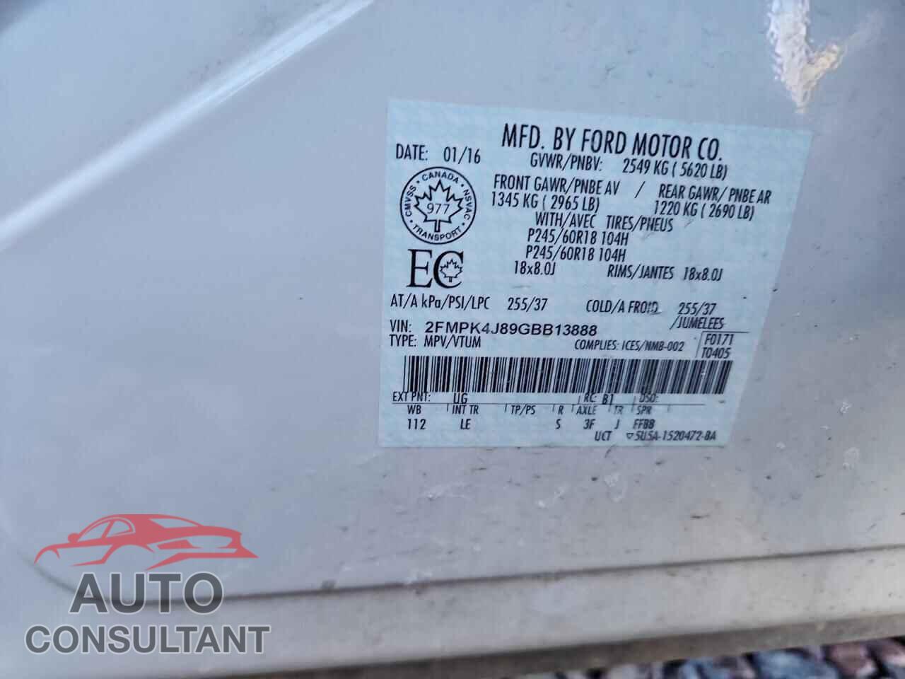 FORD EDGE 2016 - 2FMPK4J89GBB13888