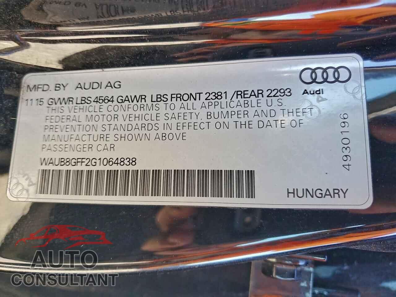 AUDI A3 2016 - WAUB8GFF2G1064838