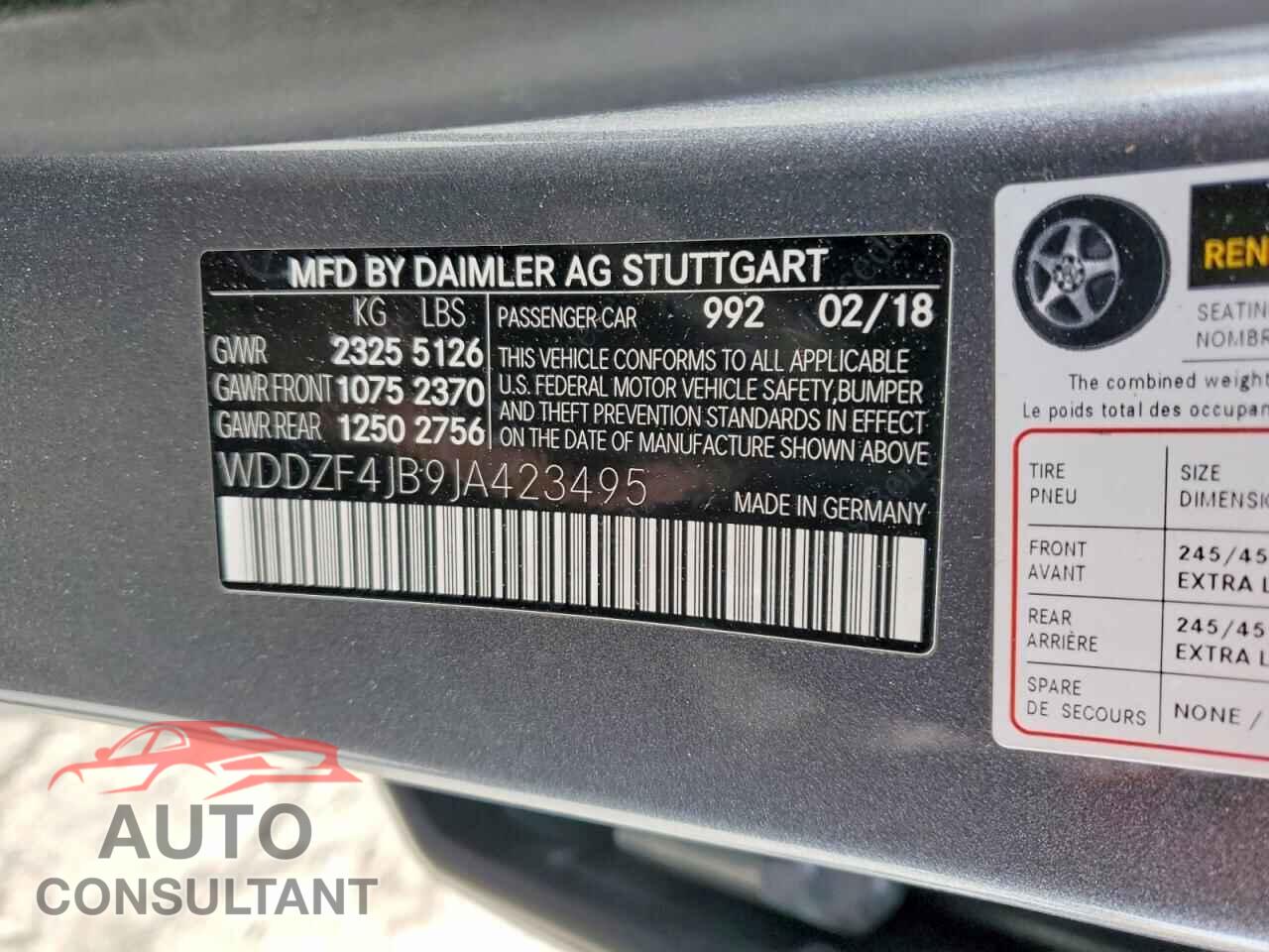MERCEDES-BENZ E-CLASS 2018 - WDDZF4JB9JA423495