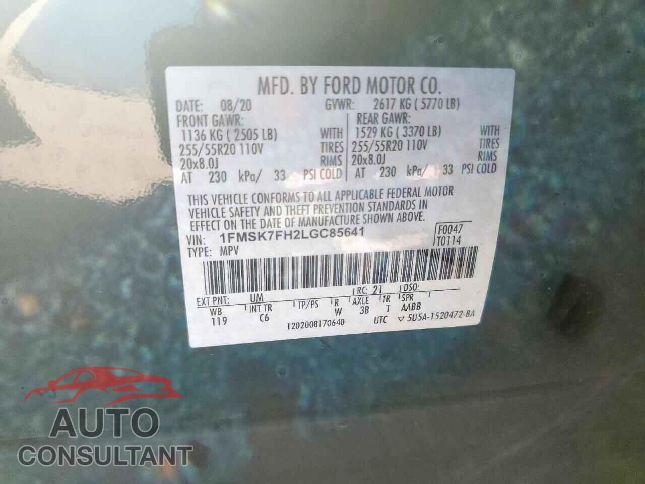 FORD EXPLORER 2020 - 1FMSK7FH2LGC85641