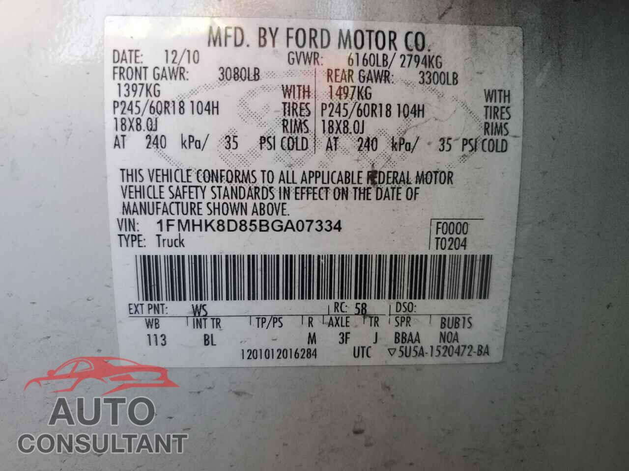 FORD EXPLORER 2011 - 1FMHK8D85BGA07334