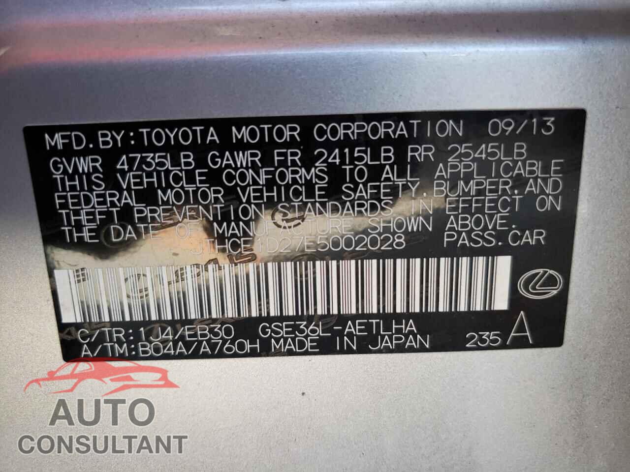 LEXUS IS 2014 - JTHCE1D27E5002028