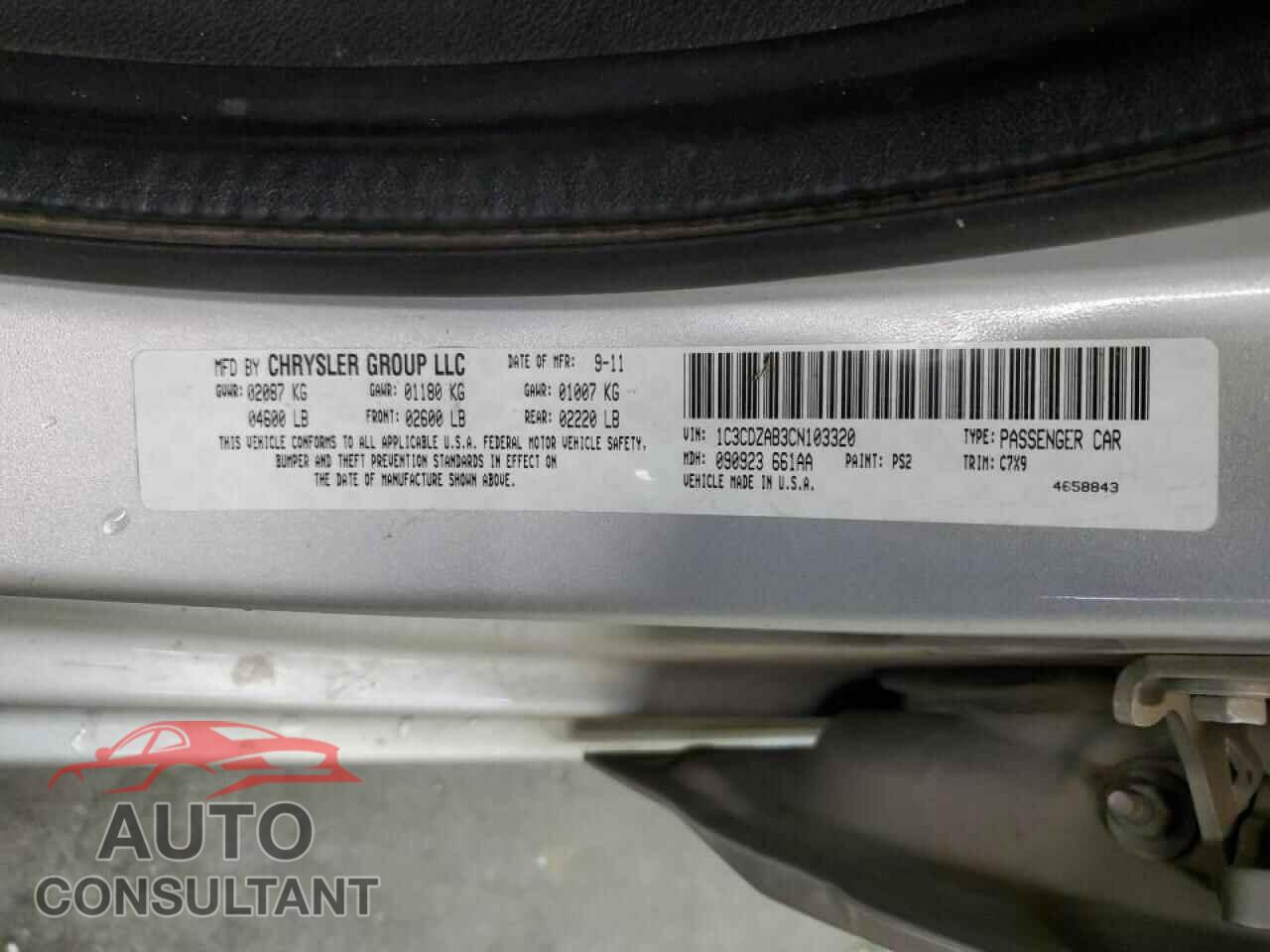 DODGE AVENGER 2012 - 1C3CDZAB3CN103320