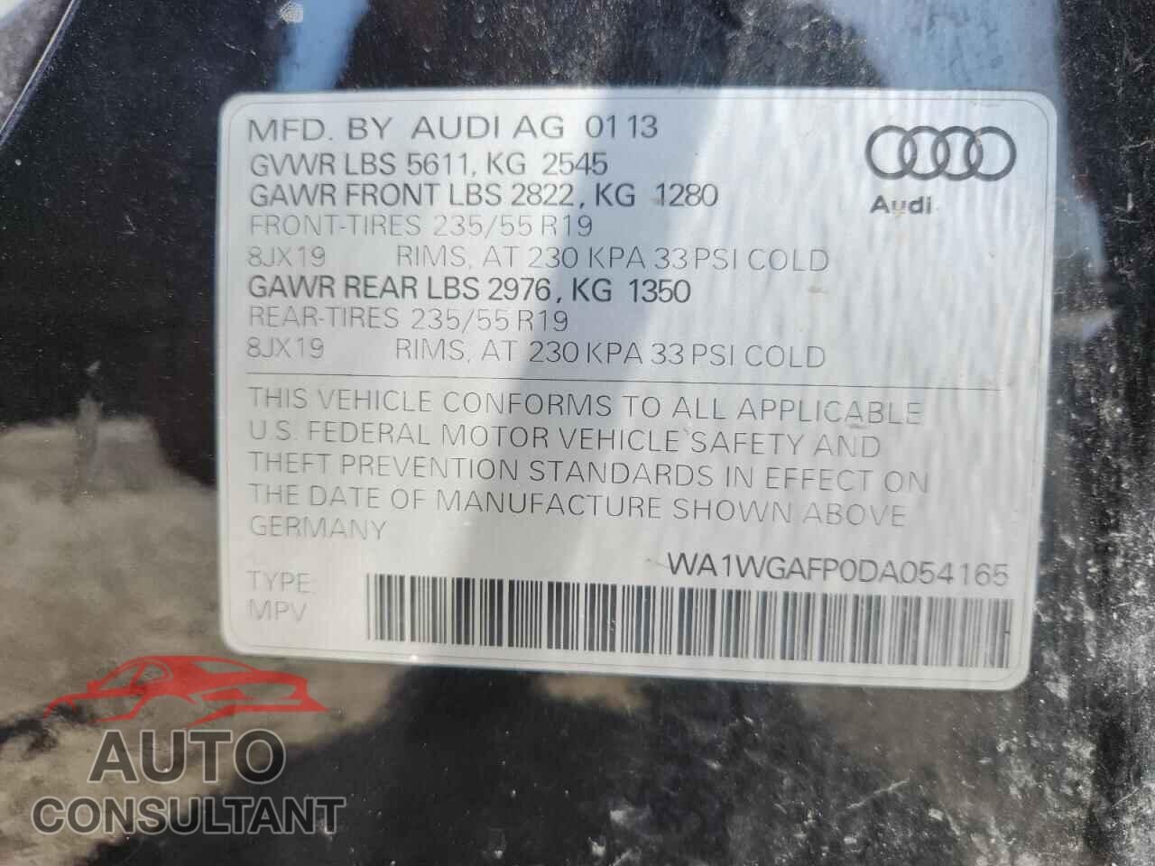 AUDI Q5 2013 - WA1WGAFP0DA054165
