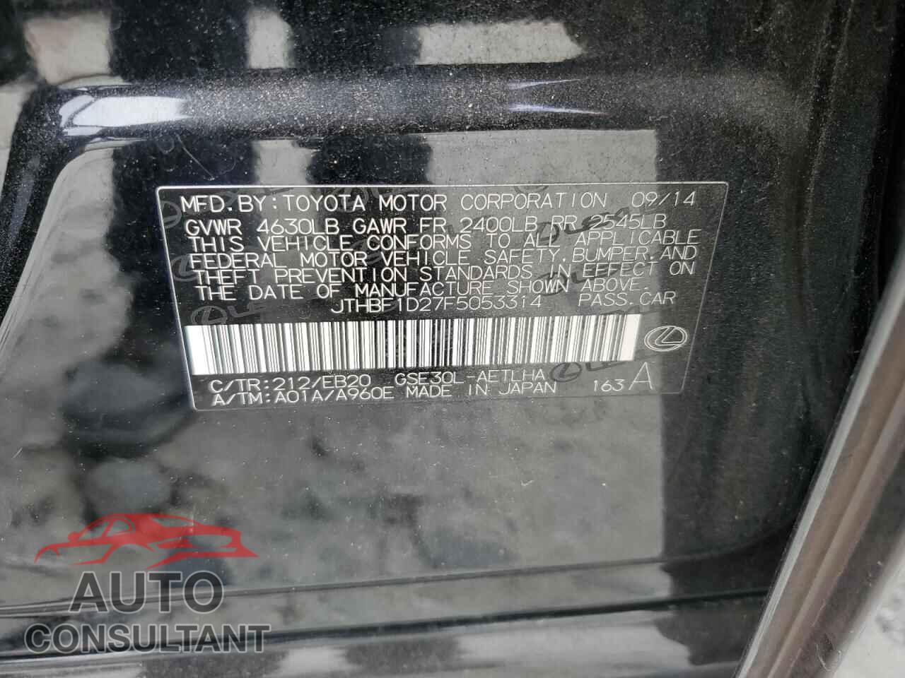 LEXUS IS 2015 - JTHBF1D27F5053314