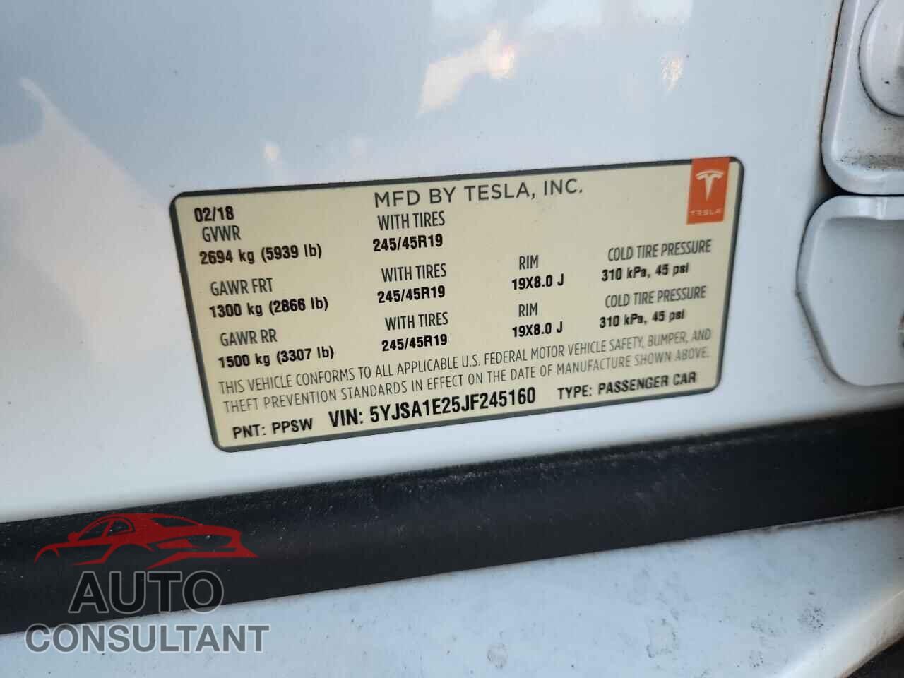 TESLA MODEL S 2018 - 5YJSA1E25JF245160