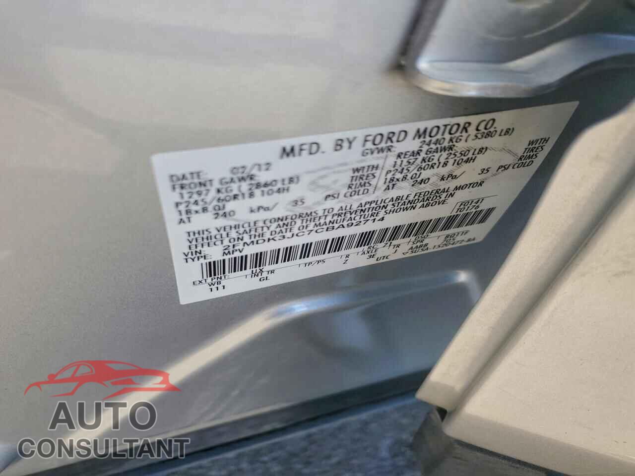 FORD EDGE 2012 - 2FMDK3JC7CBA92714