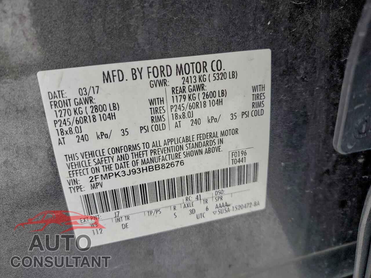 FORD EDGE 2017 - 2FMPK3J93HBB82676
