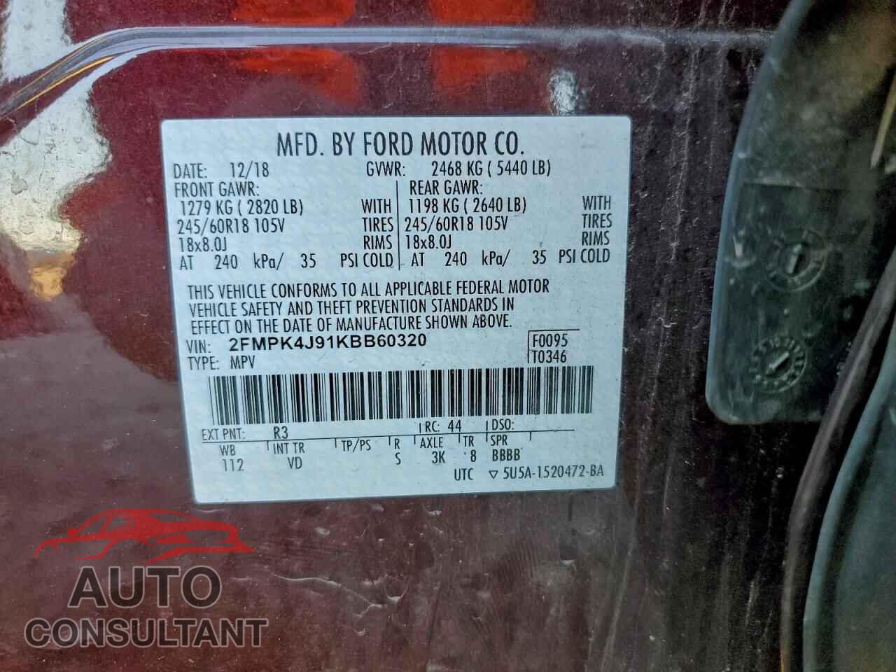 FORD EDGE 2019 - 2FMPK4J91KBB60320