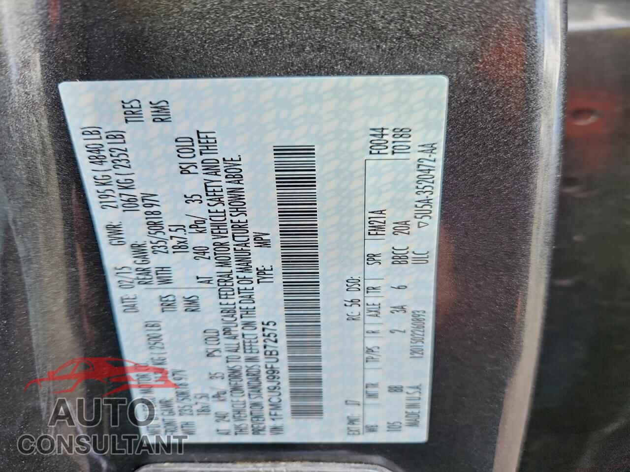 FORD ESCAPE 2015 - 1FMCU9J99FUB72575
