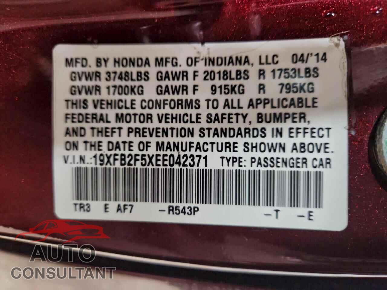 HONDA CIVIC 2014 - 19XFB2F5XEE042371